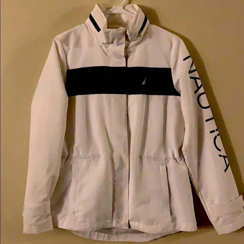 White Nautica jacket with navy blue